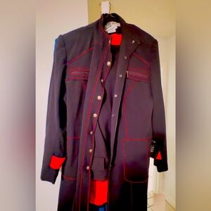 black with red trim pants suit